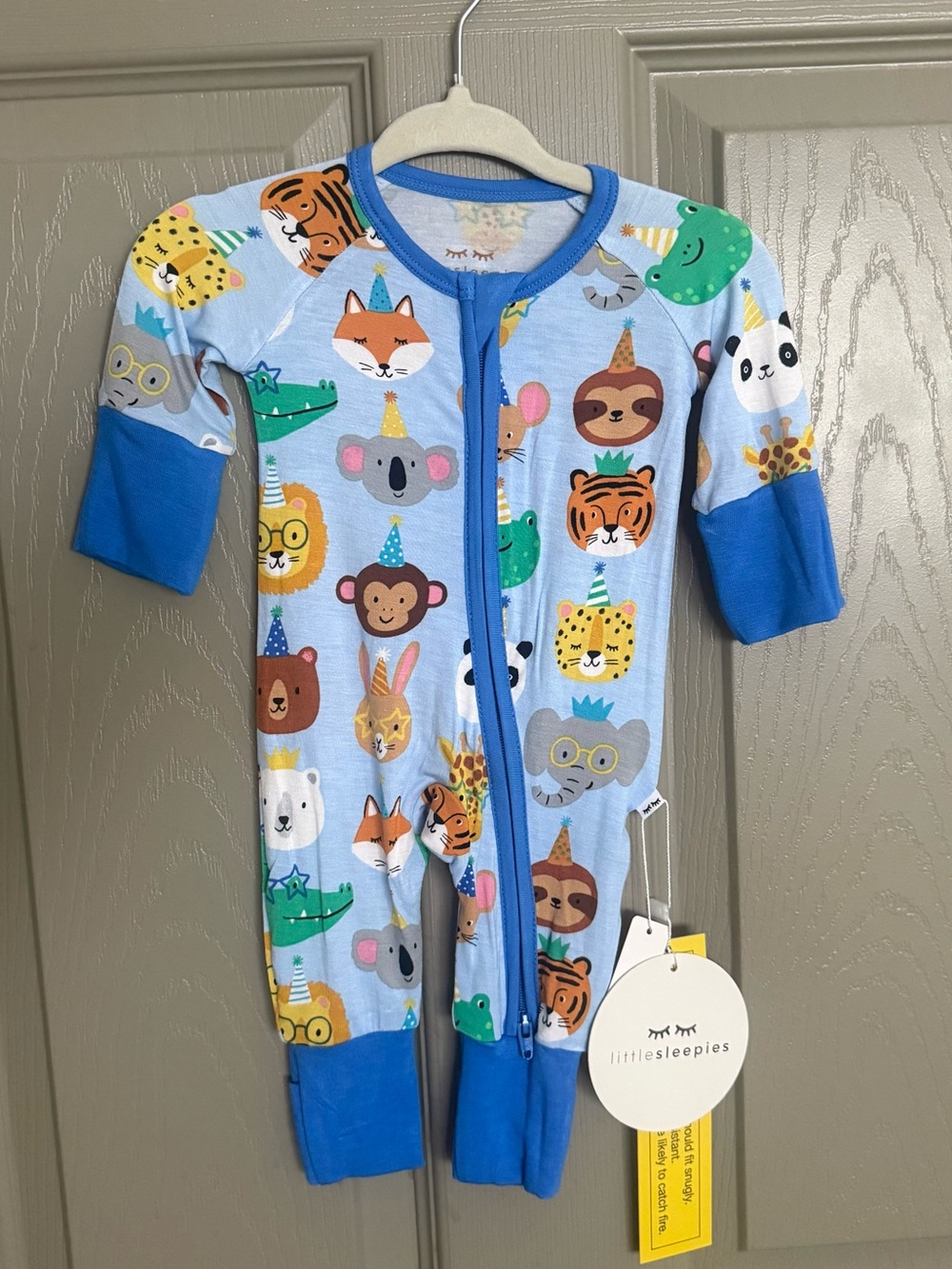 NWT Little Sleepies party balls Blue Animal One-Piece Pajamas preemie